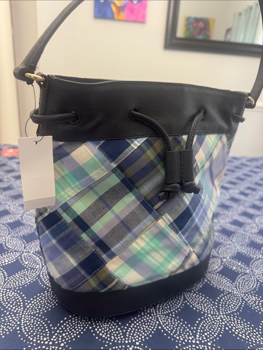 NWT Talbots Plaid Bucket Shoulder Bag - Black Trim